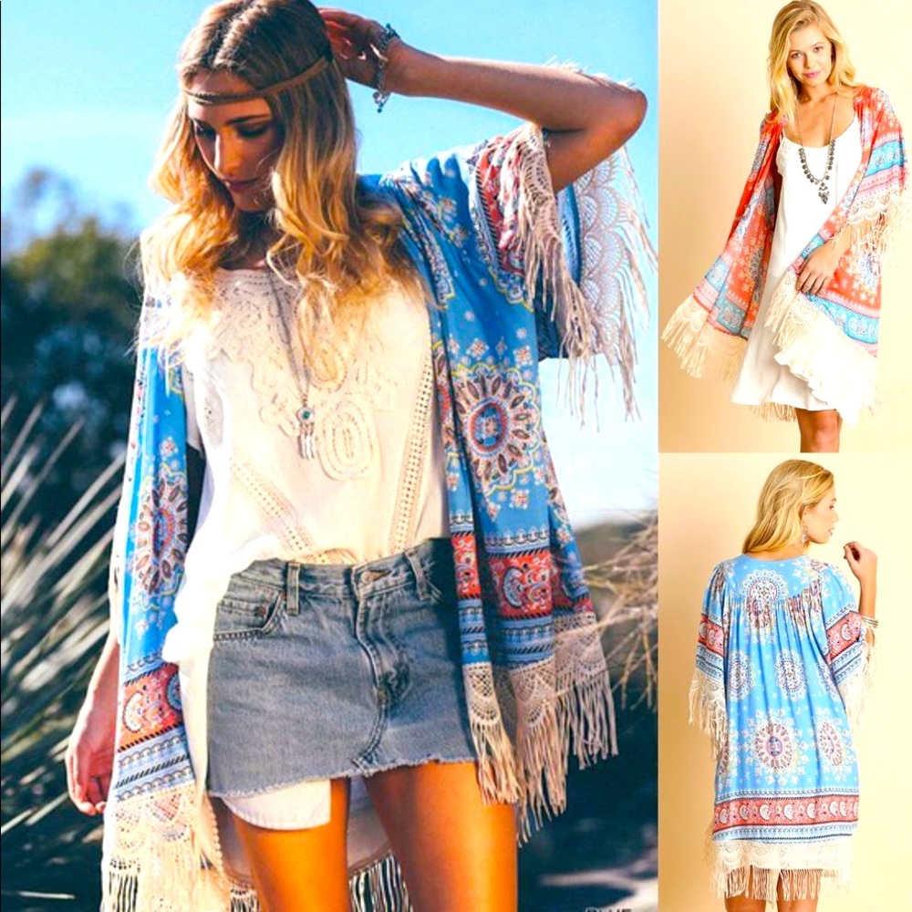 Umgee best coast kimono fringe boho paisley